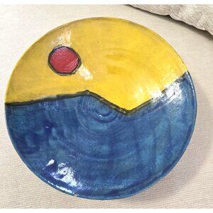 Handcrafted Native American Ceramic Bowl With Sun & Waves  10"W x 4" Tall